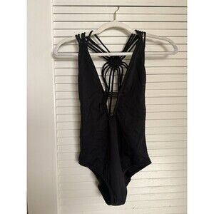 Malai Sexy Resort Style One Piece Swimsuit  Black Low Cut